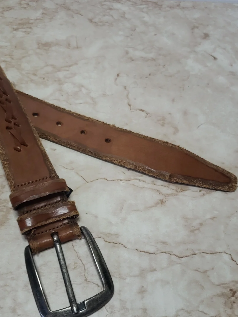 Mezlan Brown Leather Men's Casual Belt with Cutout Detail Size 34